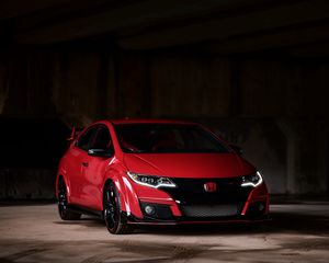 Preview wallpaper honda fk2, honda, car, red, front view, parking, dark