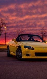 Preview wallpaper honda s2000, honda, car, yellow, cabriolet, twilight