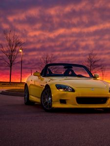 Preview wallpaper honda s2000, honda, car, yellow, cabriolet, twilight