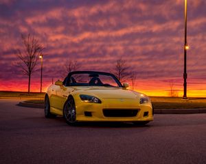 Preview wallpaper honda s2000, honda, car, yellow, cabriolet, twilight