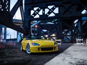 Preview wallpaper honda s2000, honda, car, yellow, front view