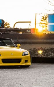 Preview wallpaper honda s2000, honda, car, yellow, sunset