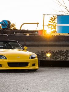 Preview wallpaper honda s2000, honda, car, yellow, sunset