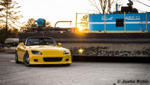 Preview wallpaper honda s2000, honda, car, yellow, sunset