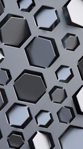 Preview wallpaper honeycomb, hexagons, surface, metallic, gray