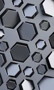 Preview wallpaper honeycomb, hexagons, surface, metallic, gray