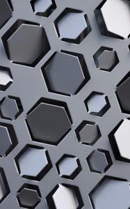 Preview wallpaper honeycomb, hexagons, surface, metallic, gray