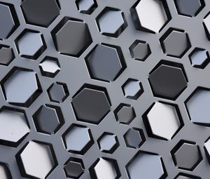 Preview wallpaper honeycomb, hexagons, surface, metallic, gray