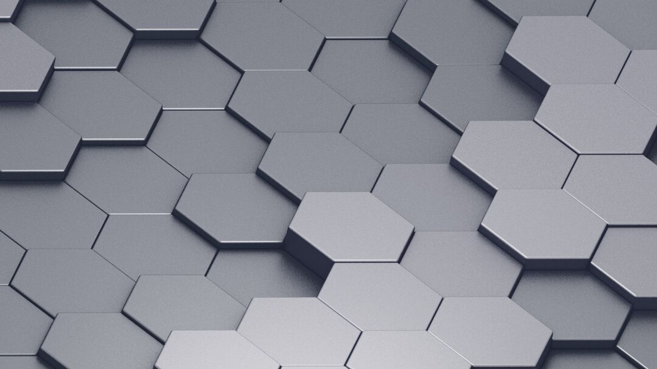 Wallpaper honeycomb, volume, gray, convex