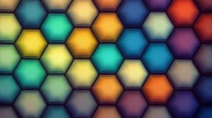 Preview wallpaper honeycombs, hexagons, abstraction, gradient, multicolored