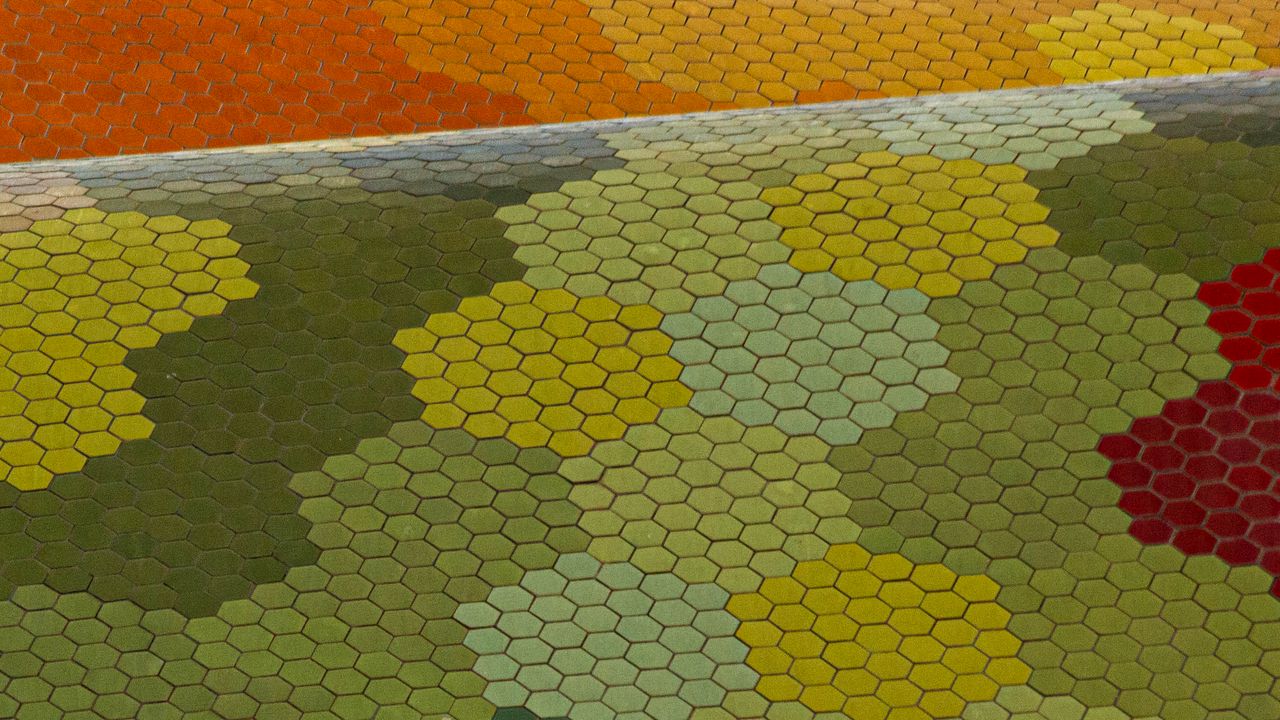 Wallpaper honeycombs, hexagons, shapes, green, orange