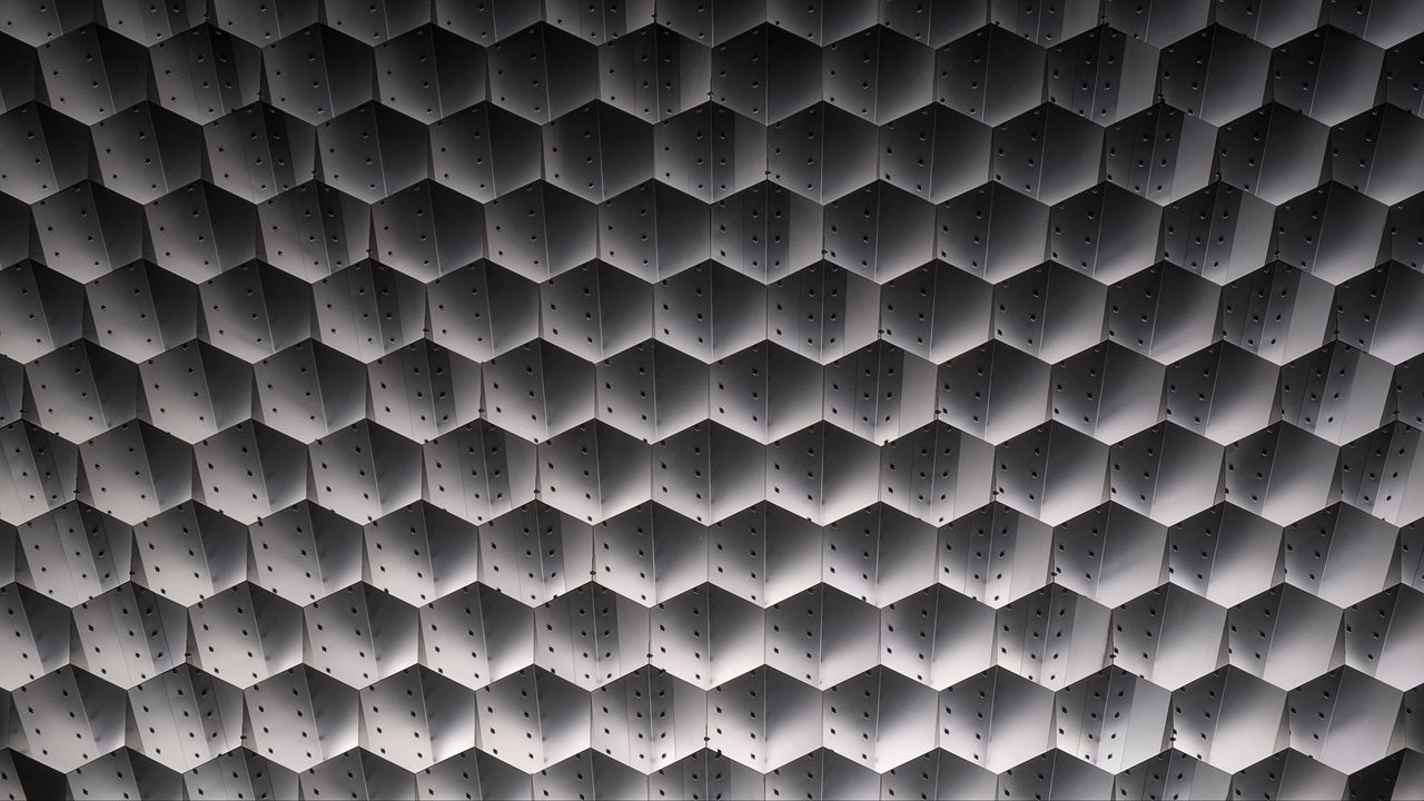 Wallpaper honeycombs, shapes, dots, shadows, volume, black and white