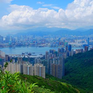 Preview wallpaper hong kong, building, top view, sky