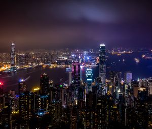 Preview wallpaper hong kong, china, skyscrapers, night city, city lights