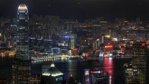 Preview wallpaper hong kong, city, skyscrapers, neon, china, night