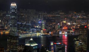 Preview wallpaper hong kong, city, skyscrapers, neon, china, night