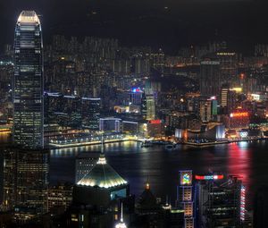 Preview wallpaper hong kong, city, skyscrapers, neon, china, night