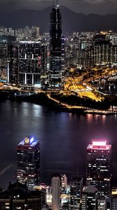 Preview wallpaper hong kong, high-rise, buildings, river, bank