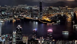 Preview wallpaper hong kong, high-rise, buildings, river, bank