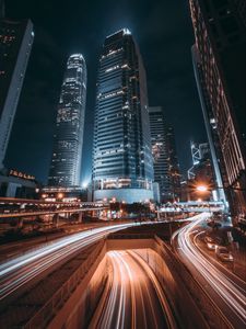 Preview wallpaper hong kong, night city, skyscrapers, city lights