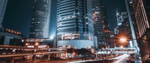 Preview wallpaper hong kong, night city, skyscrapers, city lights