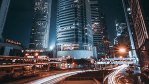 Preview wallpaper hong kong, night city, skyscrapers, city lights