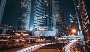 Preview wallpaper hong kong, night city, skyscrapers, city lights