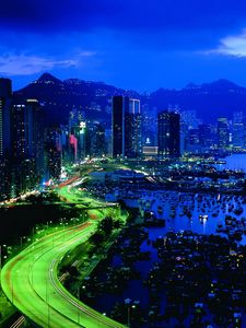 Preview wallpaper hong kong, road, night, building, top view