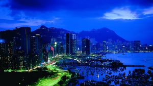 Preview wallpaper hong kong, road, night, building, top view