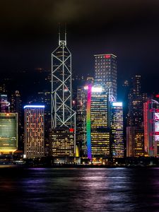 Preview wallpaper hong kong, skyscrapers, night, shore