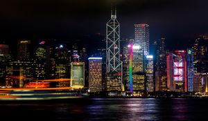 Preview wallpaper hong kong, skyscrapers, night, shore