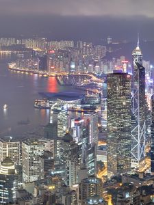 Preview wallpaper hong kong, skyscrapers, night, light, building