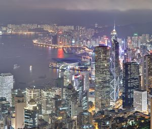 Preview wallpaper hong kong, skyscrapers, night, light, building