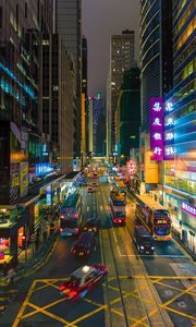 Preview wallpaper hong kong, street, cars, road, city, lights