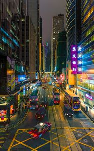 Preview wallpaper hong kong, street, cars, road, city, lights