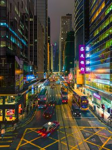 Preview wallpaper hong kong, street, cars, road, city, lights