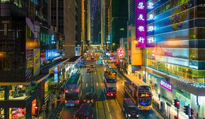 Preview wallpaper hong kong, street, cars, road, city, lights