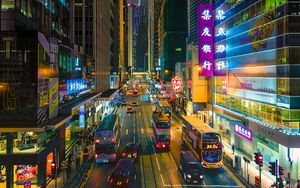 Preview wallpaper hong kong, street, cars, road, city, lights