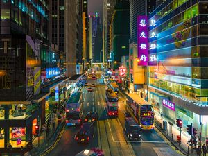 Preview wallpaper hong kong, street, cars, road, city, lights