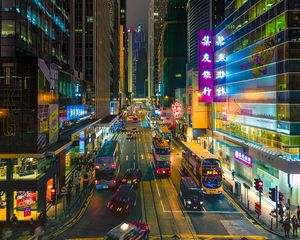 Preview wallpaper hong kong, street, cars, road, city, lights