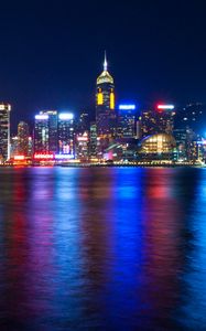 Preview wallpaper hong kong, victoria harbour, sea, night, lights, metropolis, skyscrapers