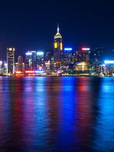 Preview wallpaper hong kong, victoria harbour, sea, night, lights, metropolis, skyscrapers