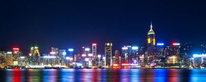 Preview wallpaper hong kong, victoria harbour, sea, night, lights, metropolis, skyscrapers