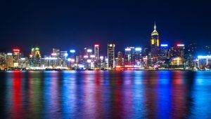 Preview wallpaper hong kong, victoria harbour, sea, night, lights, metropolis, skyscrapers