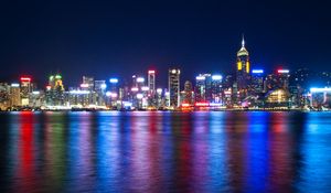 Preview wallpaper hong kong, victoria harbour, sea, night, lights, metropolis, skyscrapers
