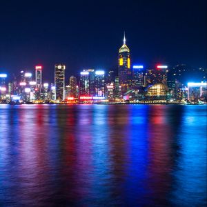 Preview wallpaper hong kong, victoria harbour, sea, night, lights, metropolis, skyscrapers