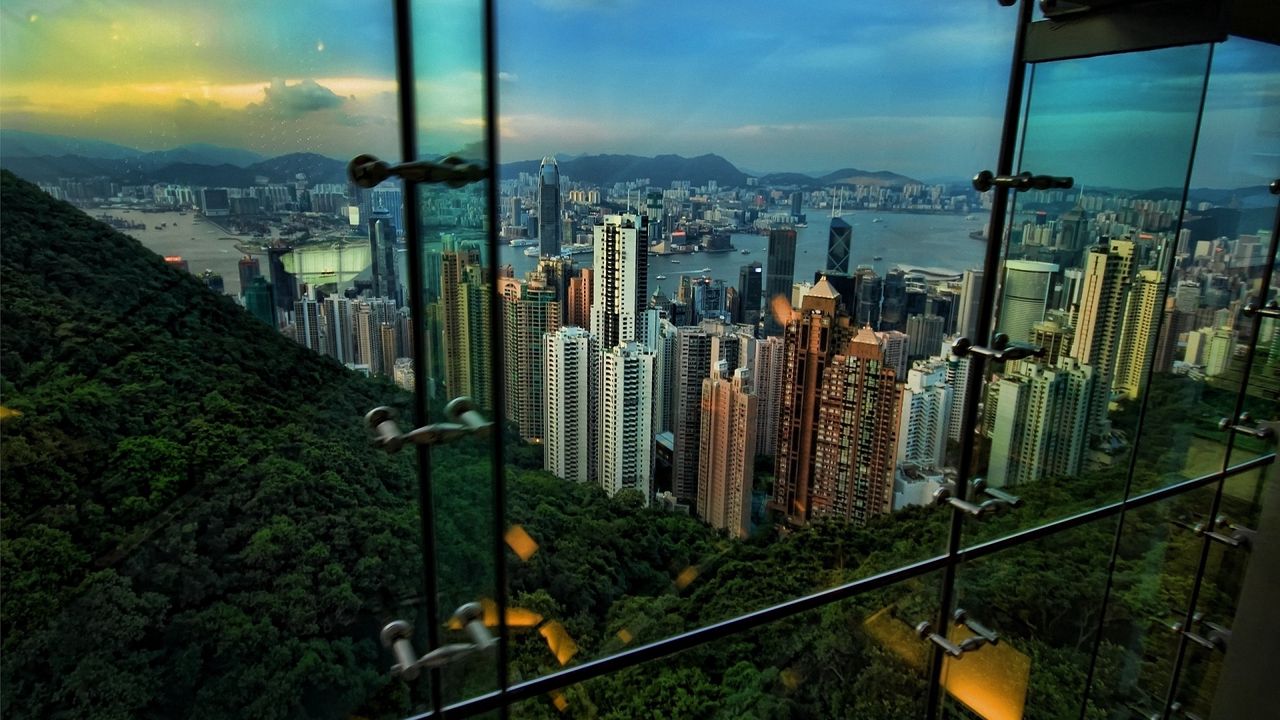 Wallpaper hong kong, view, night, skyscrapers