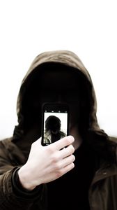 Preview wallpaper hood, anonymous, hand, picture, selfie