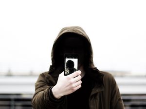 Preview wallpaper hood, anonymous, hand, picture, selfie
