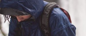 Preview wallpaper hood, face, wet, rain, jacket